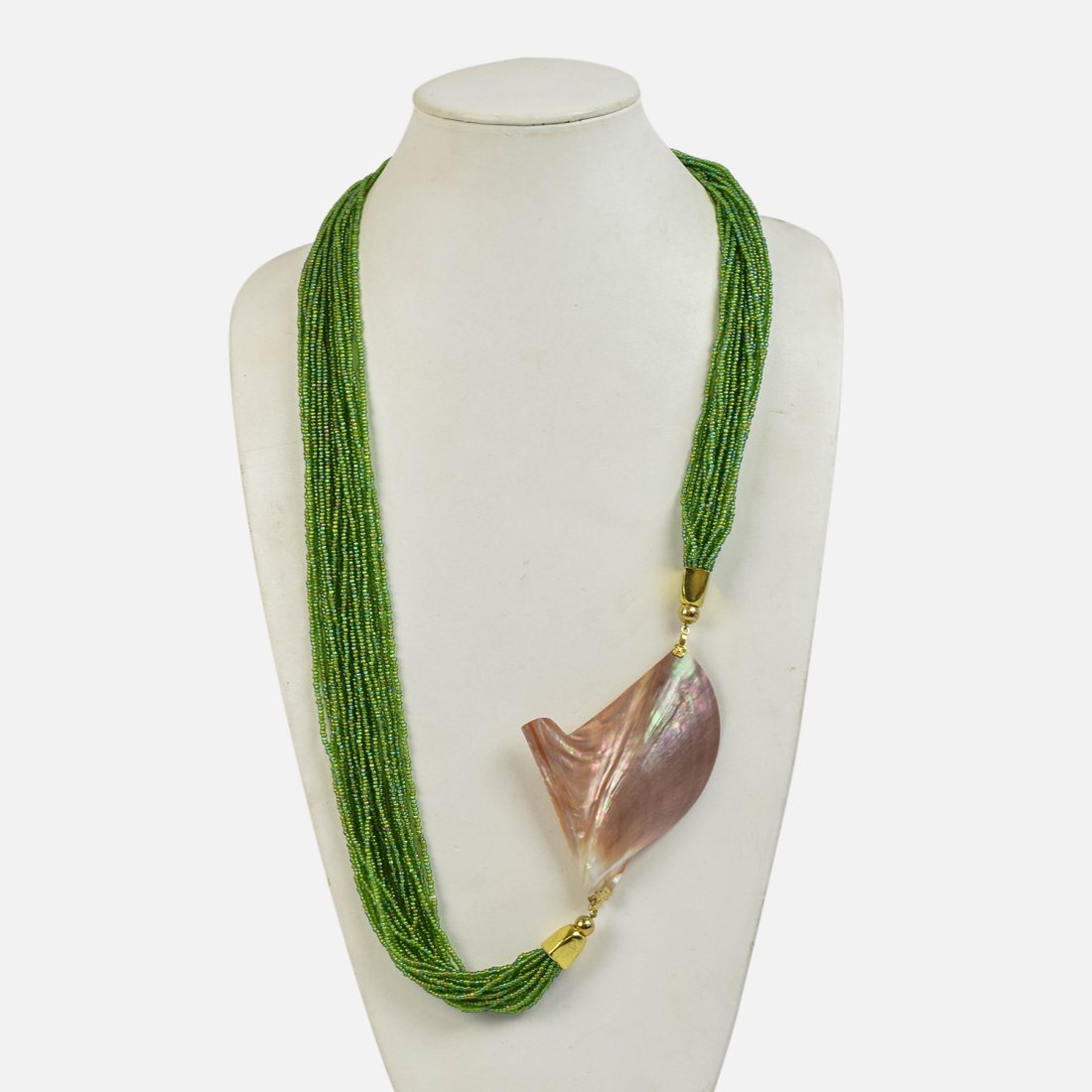 Hand Crafted Multi Strand Green Bead & Abalone Shell Necklace (1 of 7)