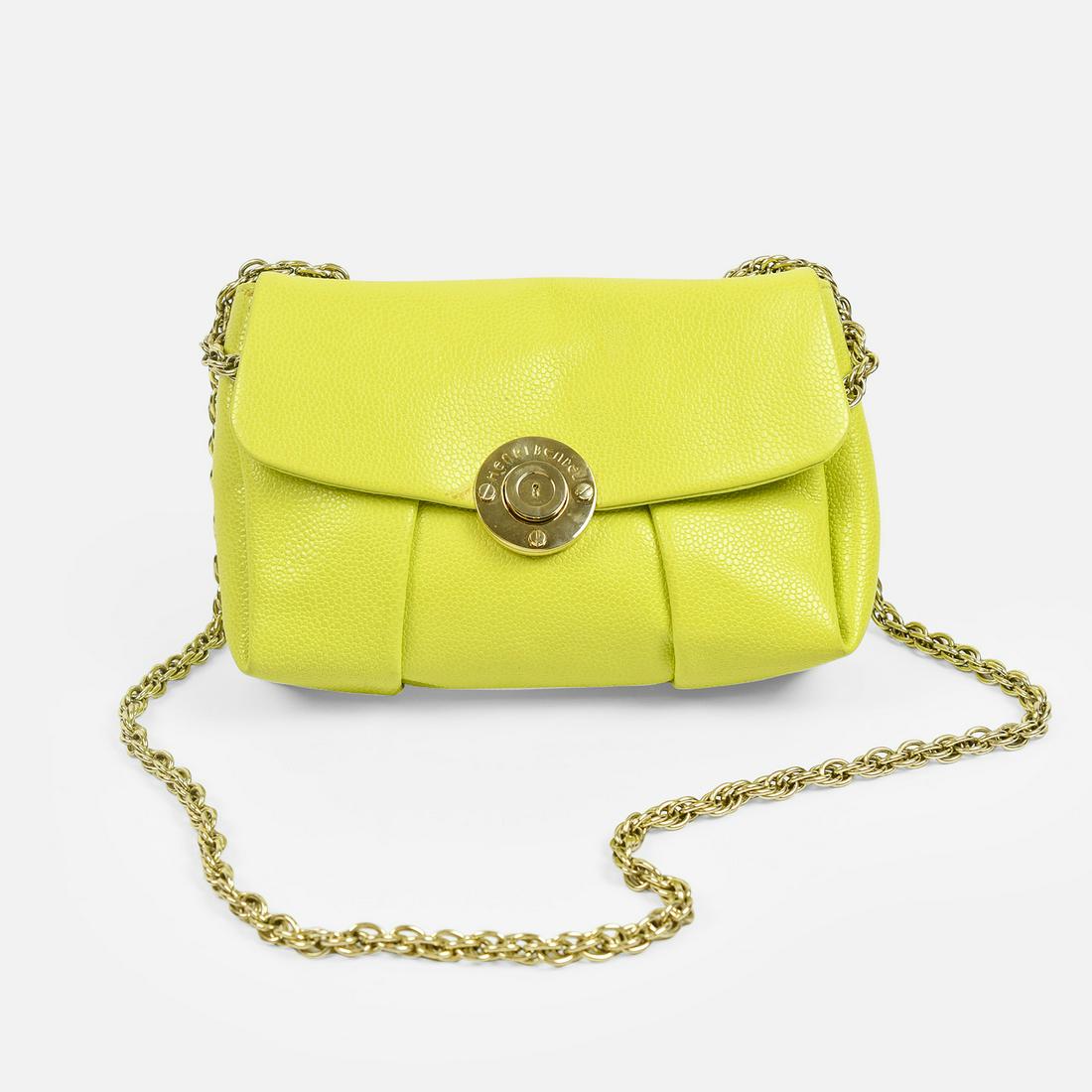 HENRI BENDEL Milliner Crossbody Cavia Bag: Neon green and gold chain