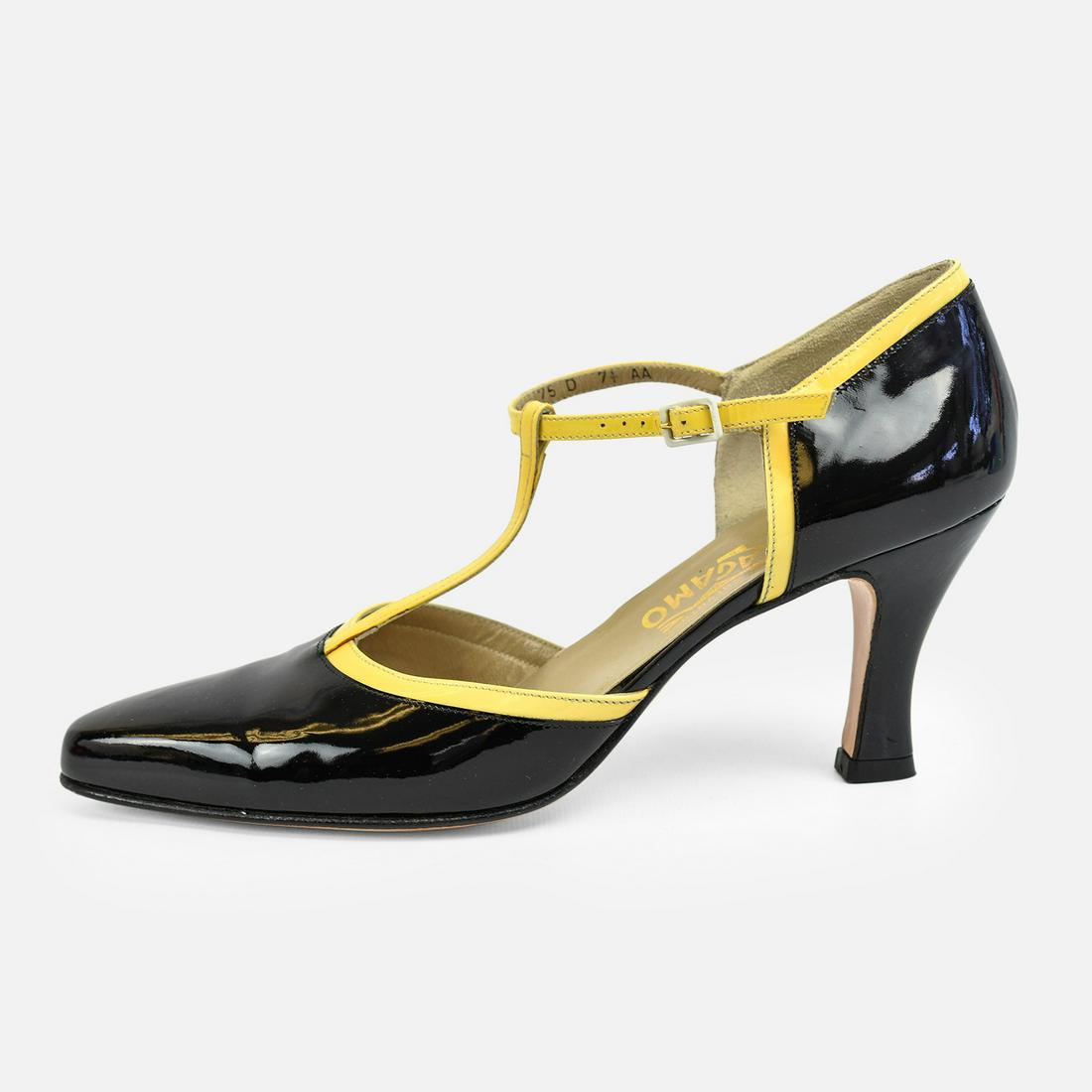 SALVATORE FERRAGAMO Black Patent Leather Vintage Retro Heeled Casual Occasio Heels Size 7.5 (1 of 10)