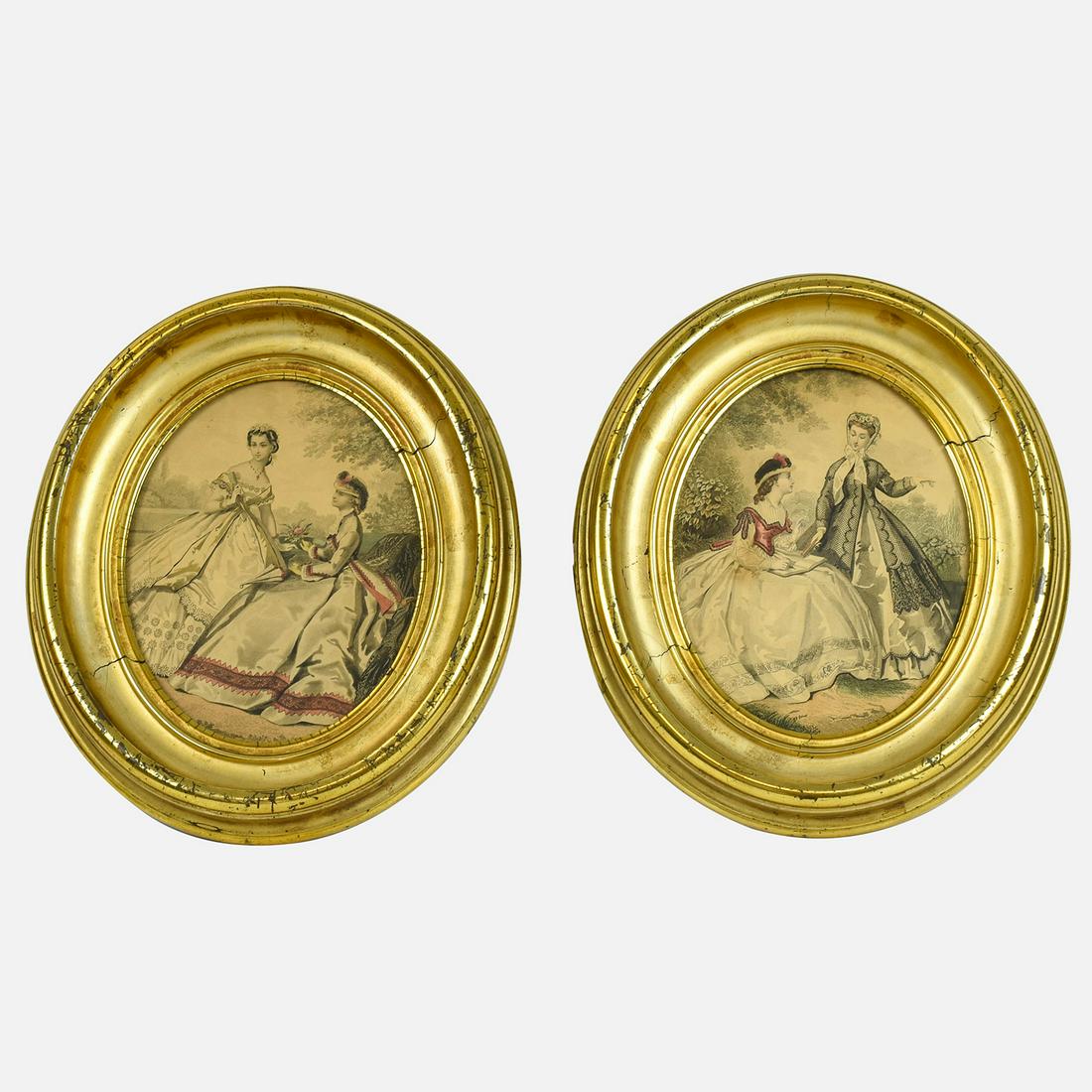 ANTIQUE FRENCH FASHION PRINTS  Antique Victorian Giltwood Oval Frames (1 of 7)