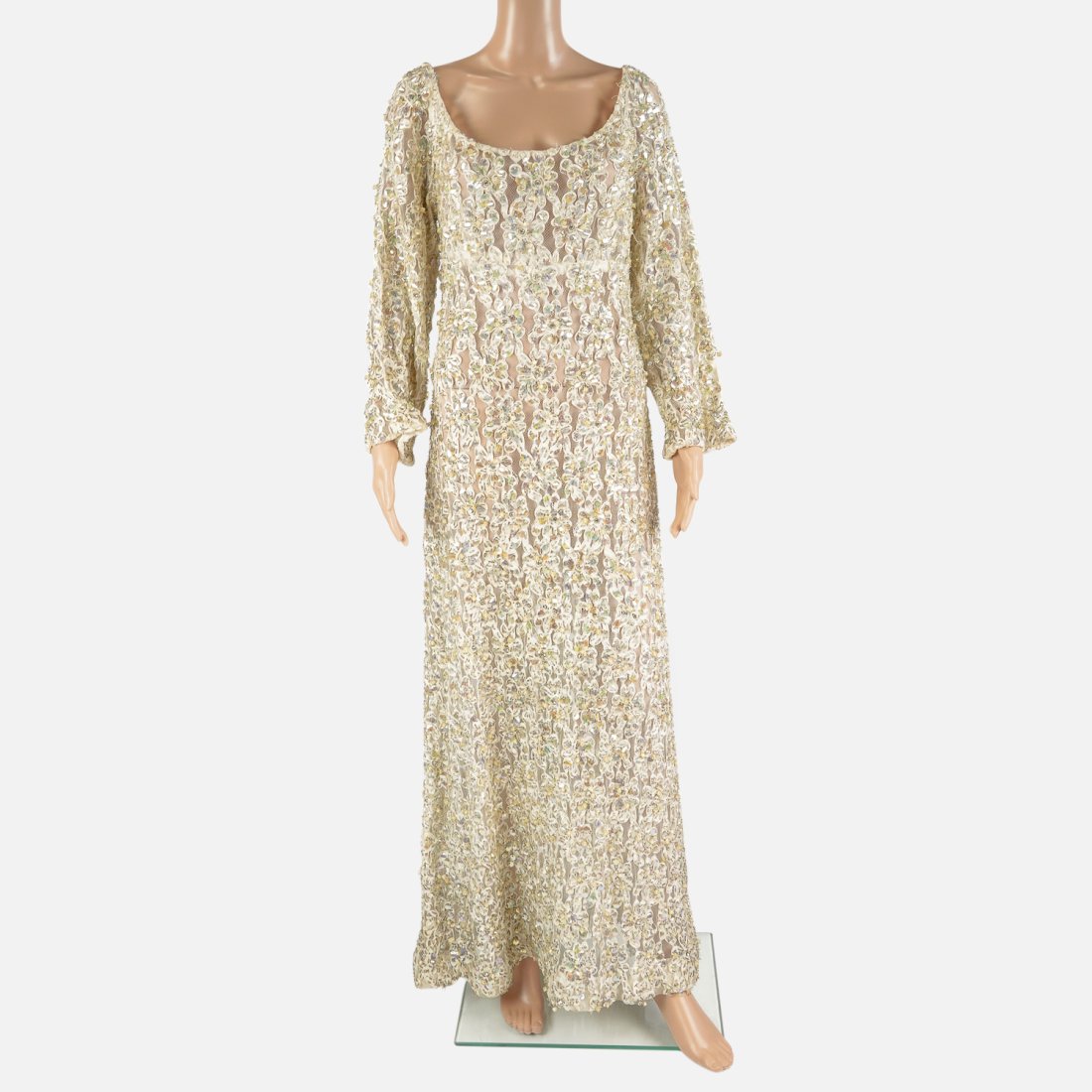 BEADED GOWN Vintage Embroidered Beaded Lace Long Fancy Evening Gown (1 of 5)