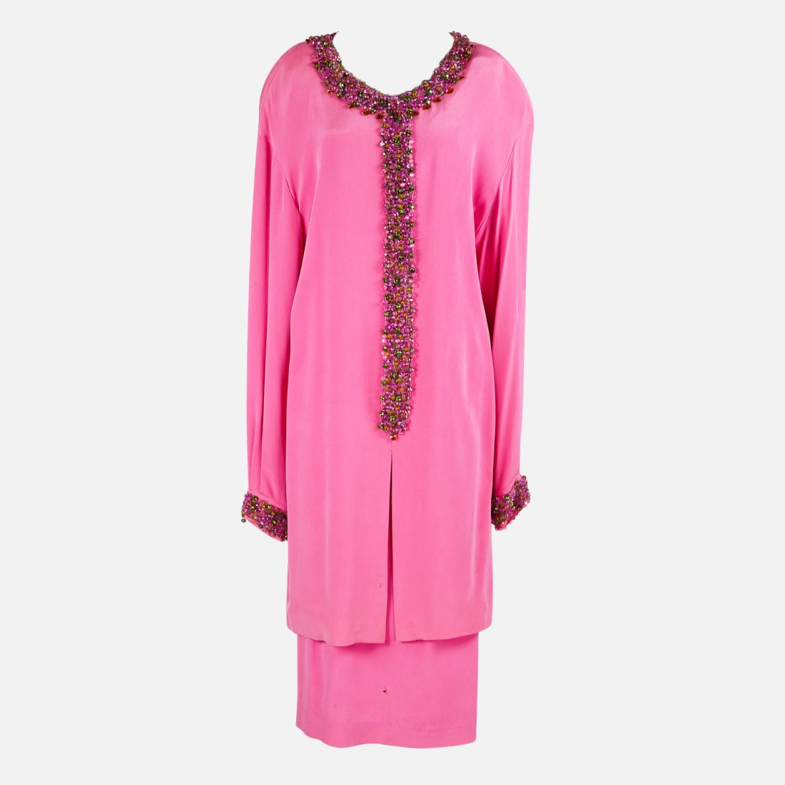 SAKS 5th AVE Vintage MOD  Pink Beaded Accents Shirt & Skirt 2 Pc (1 of 6)