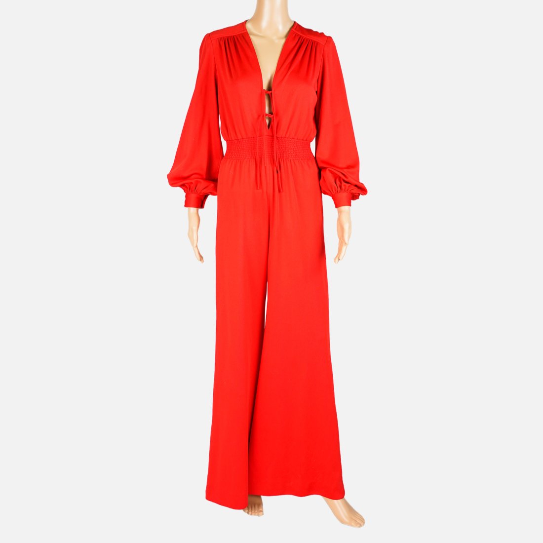 FRANCES HENAGHAN Vintage Red Stretchy Jumper Jumpsuit Romper MOD Flare Leg: Vintage MOD statement Jumper. Shoulders: 15"width 11"length 59" Flare legs/bell bottom. Poly blend. Marked size 10.