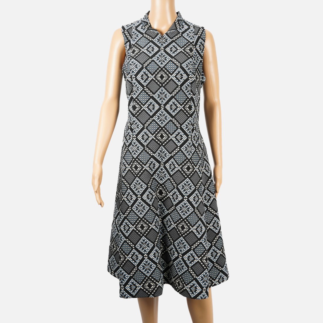 AKRIS PUNTO Vintage Patterned Polka Dot Mock Neck Long Dress W/ Pockets Size 12 (1 of 5)