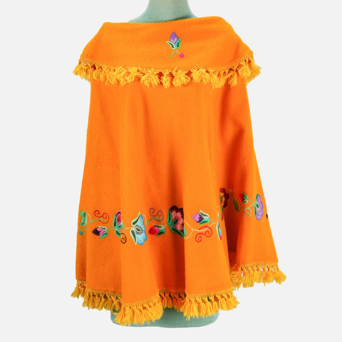 YOLANDA Vintage Ecuadorian Orange Poncho Floral Embroidery  Hippie Boho (1 of 7)