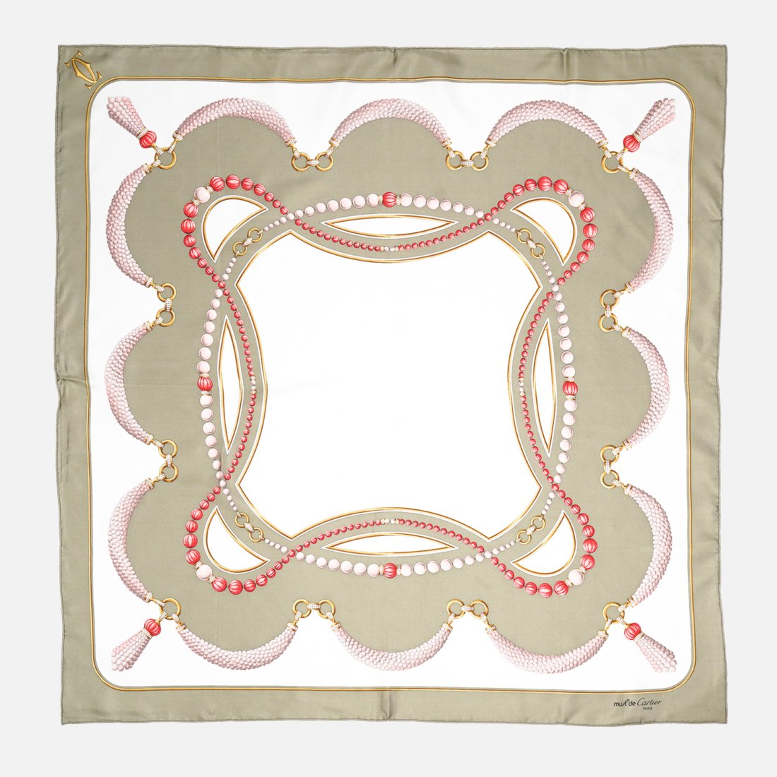 CARTIER Must De Cartier Paris Silk Scarf: 100% Silk. Includes original pouch.