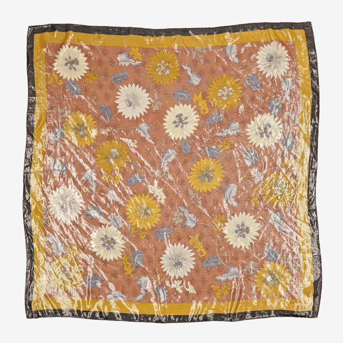 OSCAR DE LA RENTA  Vintage Floral Wool Metallic Scarf (1 of 5)