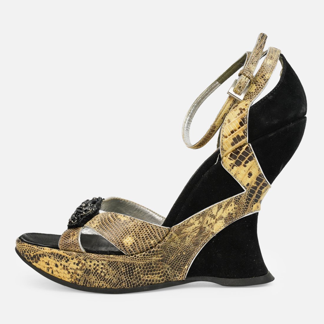 PRADA 1990's Snakeskin Curved Wedge Heels  Sz 10 (1 of 8)