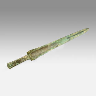 Ancient Persian Bronze Age Short Sword Luristan: Ca. 1000-650 BCE. Approx. total L: 15". Very good with age appropriate surface wear along with minor blade edge dings. Ex-Nooter coll.