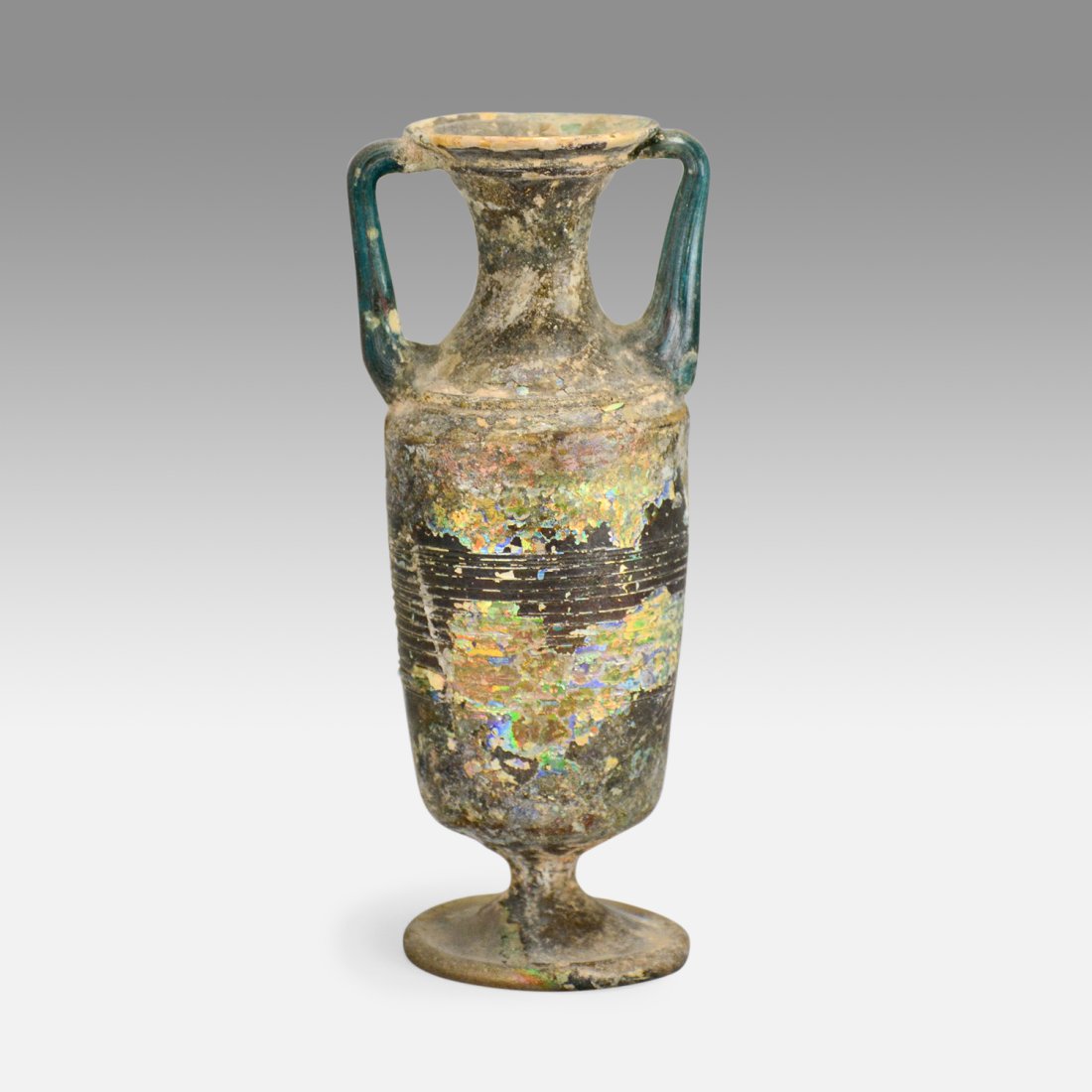 Ancient Roman Glass Bottle Threaded Stamnium w/Pad Foot & Handles (1 of 20)