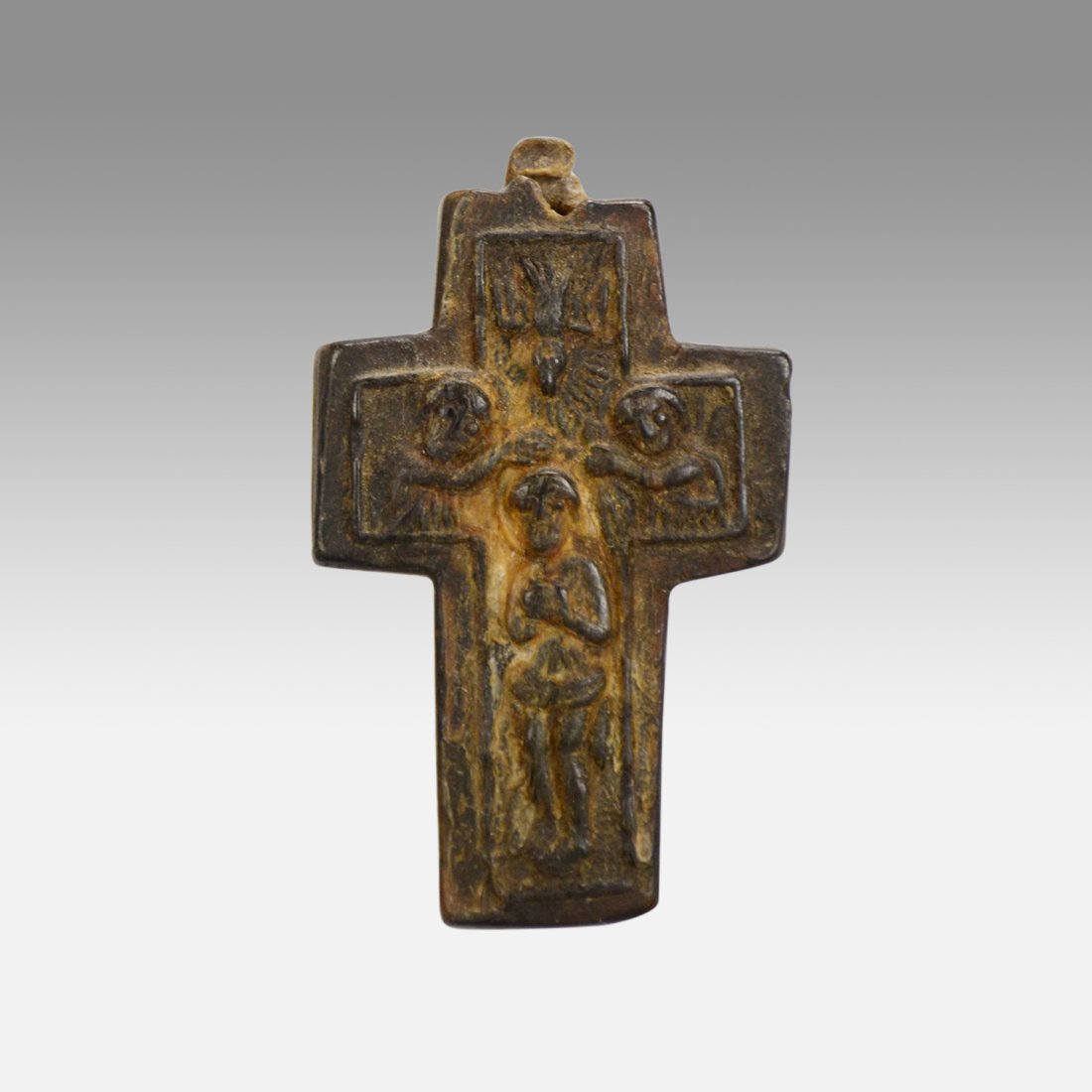Antique 16thC Armenian Tiny Carved Wood Double-Sided Cross Pendant: Ca. late 15th to mid 16thC. Good with age appropriate wear and minor wood surface abrasions with light wood loss. Approx. H: 2" W: 1 1/4". Purchased in Yerevan 1997. Ex-Nooter coll.