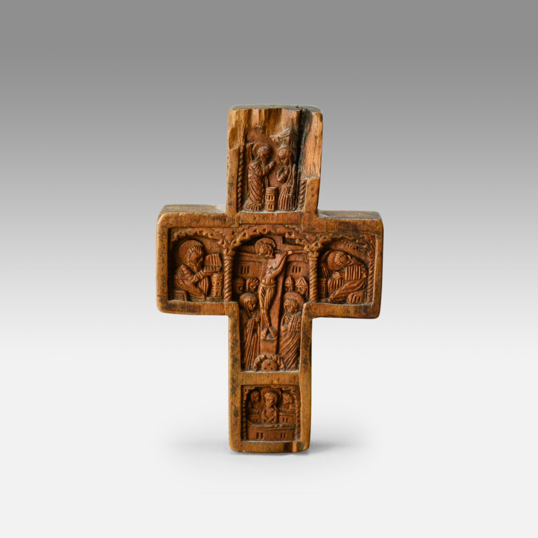 Antique 18thC Armenian Carved Wood Double-Sided Pictorial Cross (1 of 9)