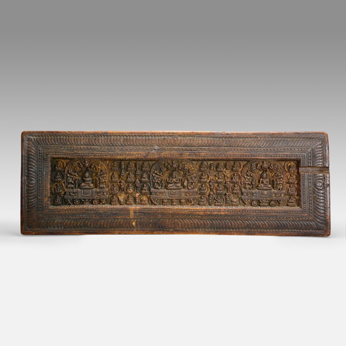 Antique 15thC Tibetan Carved Wood Panel Book Manuscript Cover (1 of 15)