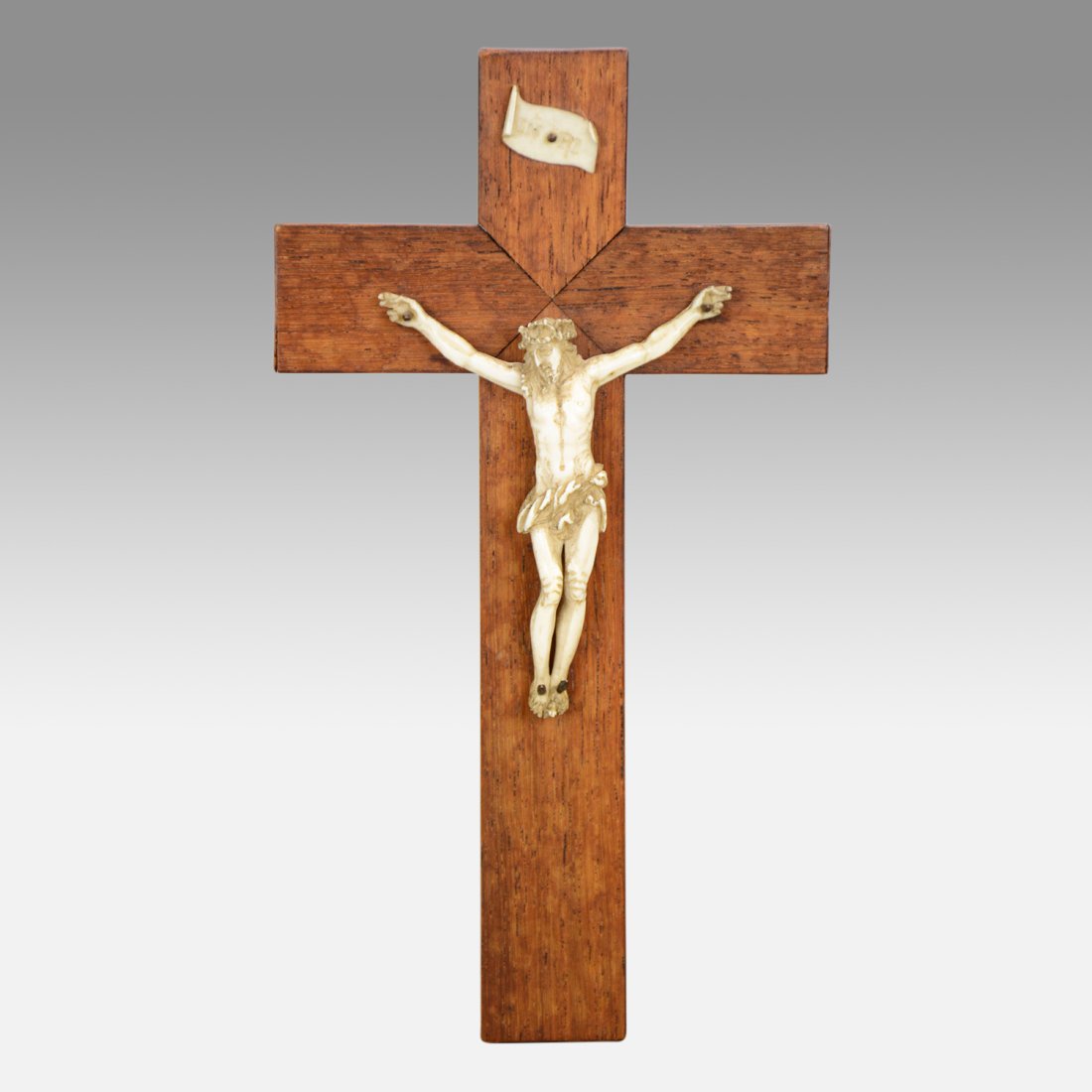 Antique 19thC French Carved Crucifix on Oak Cross (1 of 6)