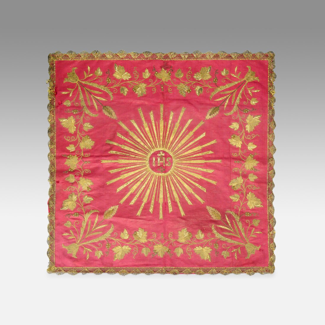 Antique 19thC French Chalice Veil Embroidered Metallic Gold on Silk Religious Textile (1 of 12)