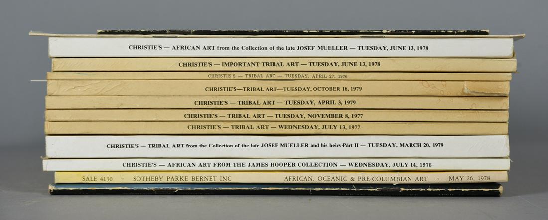 13 Sotheby's, Christie's, and Others African Art Catalogs 1970s: 13 Sotheby's, Christie's, and Others African Art Catalogs 1970s. Dimensions: (Largest) H: 10" x W: 7" Provenance: the Estate of Robert & Nancy Nooter. Condition: Most catalogs very good with overall l