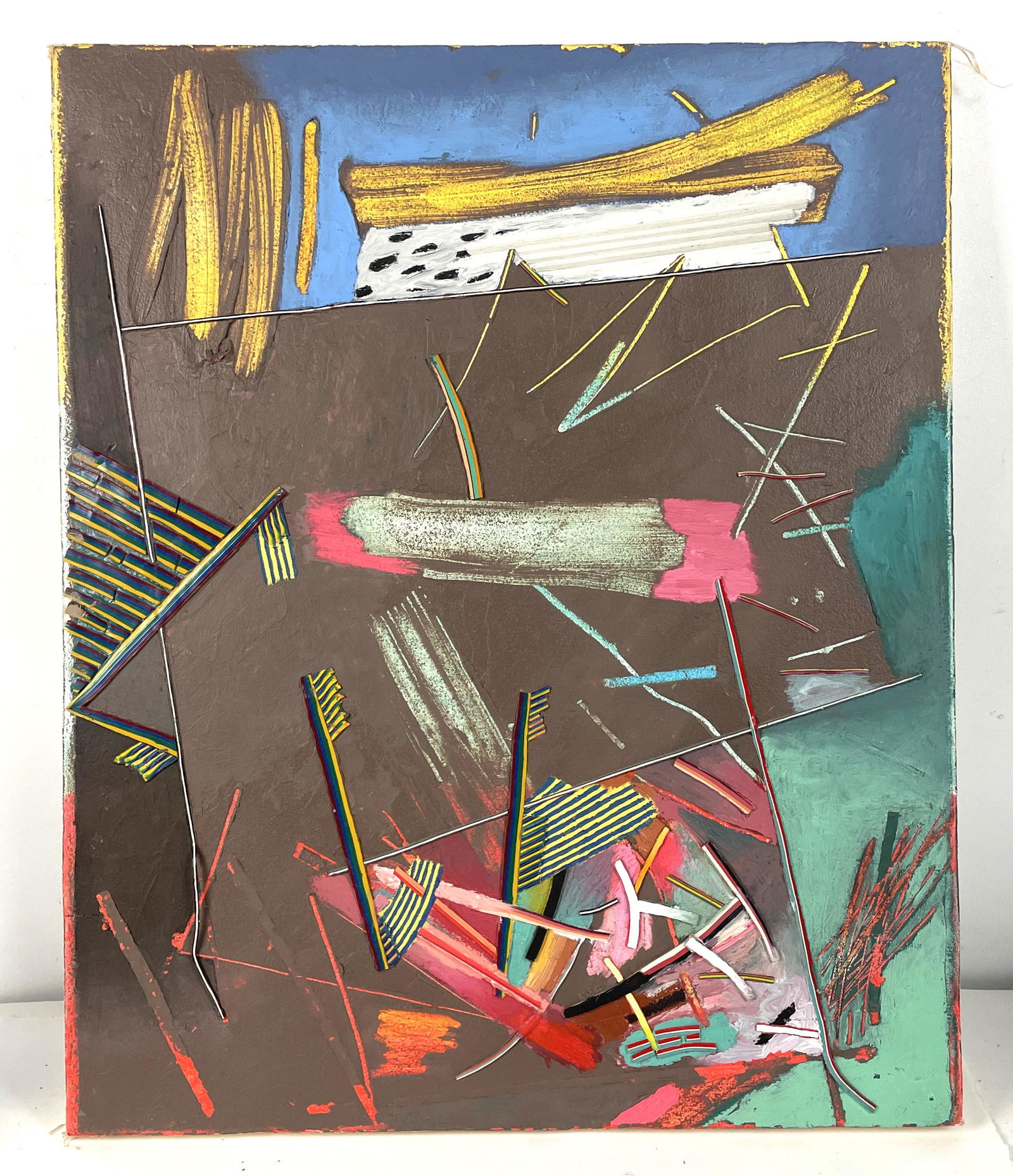 Mid Century Abstract Mixed Media Oil Painting on Canvas (1 of 2)