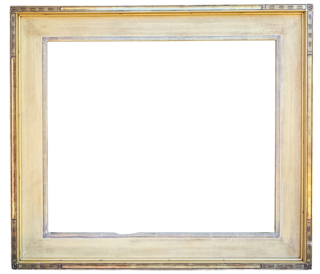 Wide Gold Gilt Arts and Crafts Style Picture Frame: Sight size is approx. 25" x 21 1/2". Some chips on frame edge.