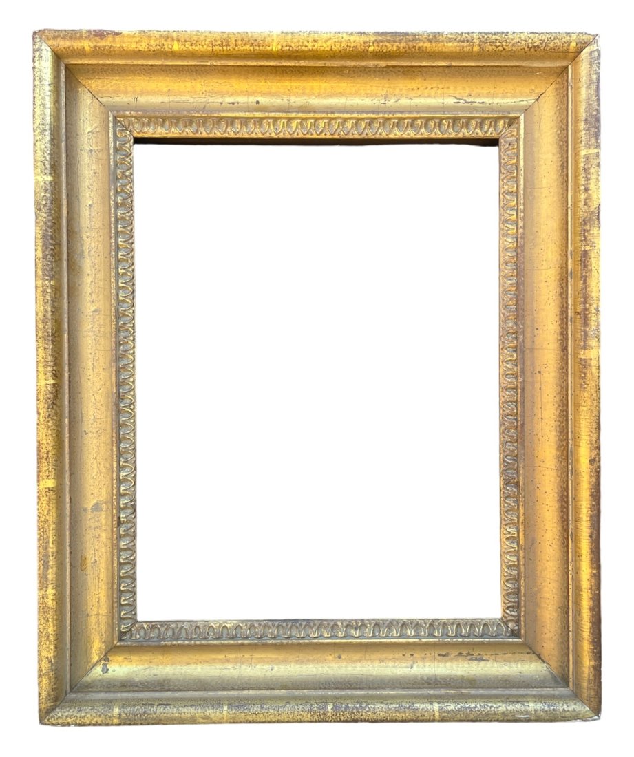 Burnished Giltwood Deep Frame: Sight size is approx. 15 1/4" x 11 3/4". Minimal chips on frame edge and corners.