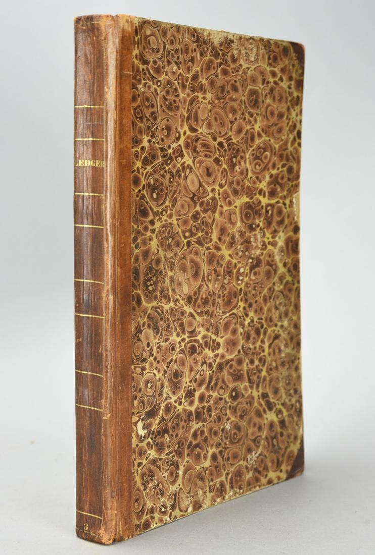 Antique 19th Century Ledger 1830-1833: Antique 19th Century Ledger 1830-1833. Good condition. Age appropriate wear to the cover. Foxing and marks to the endpapers. Pages in nice condition. Fairly loose binding.