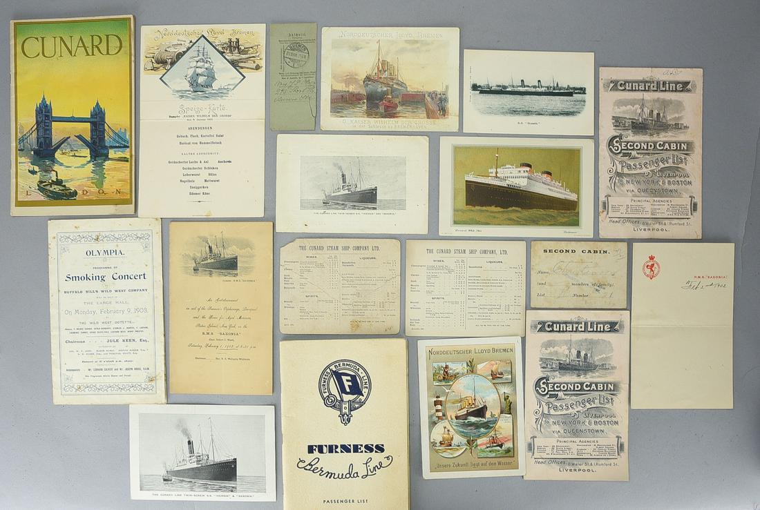 Large Collection of Late 19th - Early 20th Century Ocean Liner Ephemera (1 of 2)