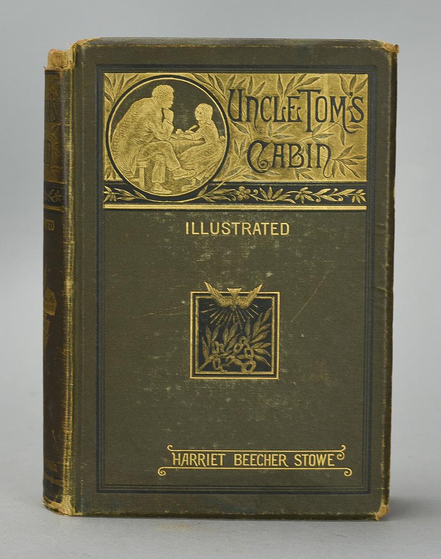 Uncle Tom's Cabin by Harriet Beecher Stowe Boston Houghton Mifflin, 1884: Uncle Tom's Cabin by Harriet Beecher Stowe. Later Edition. Boston: Houghton Mifflin, 1884. Good condition. Soiling, scuffs, and edge wear to the panels and spine. Spine head is cut off. Air bubbles tr