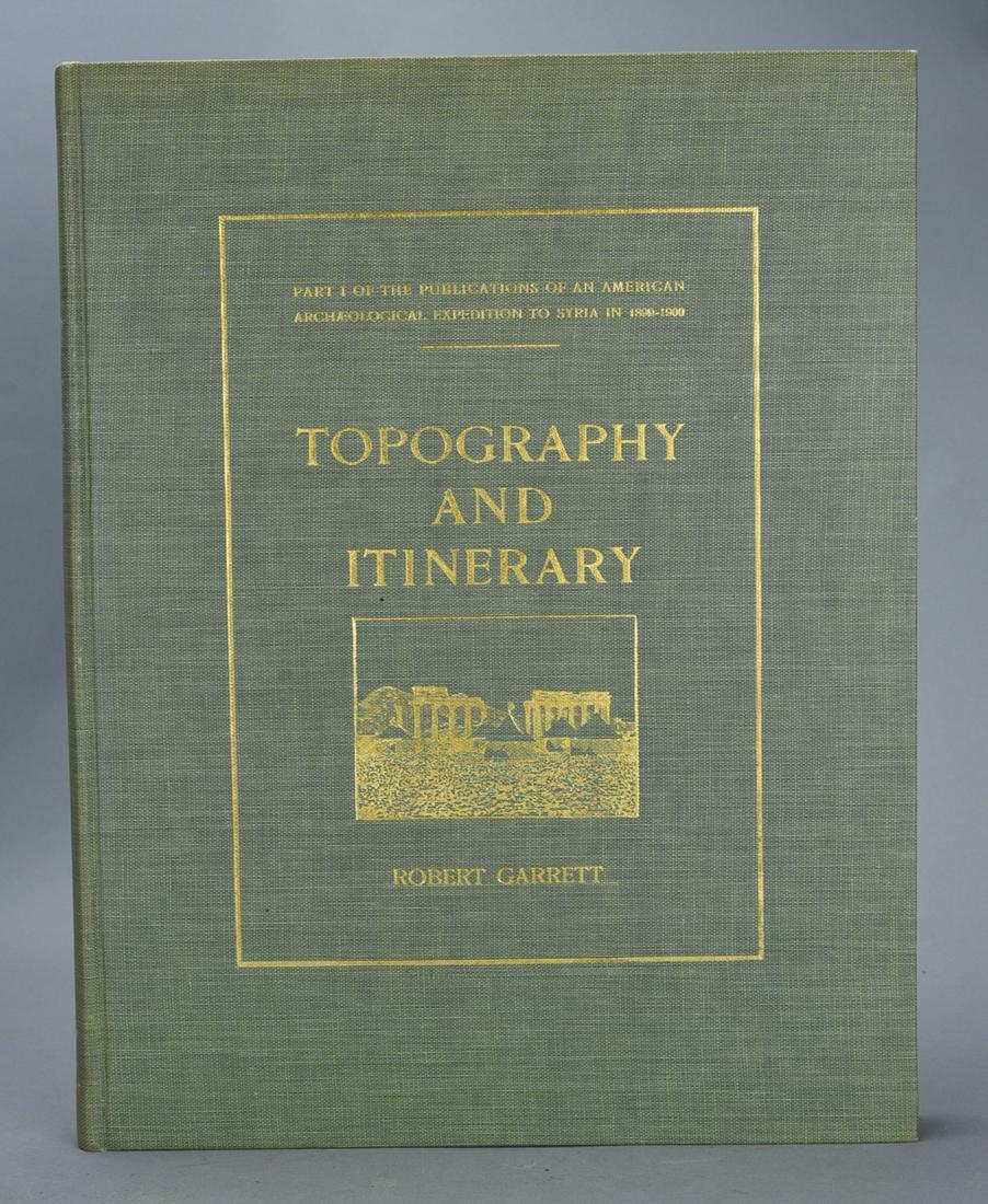 Topography and Itinerary by Robert Garrett. New York: The Century Co., 1914: Topography and Itinerary by Robert Garrett. New York: The Century Co., 1914. Very good condition. Brown wrapper shows considerable wear with various tears, creases, and chips. The book itself is in ex