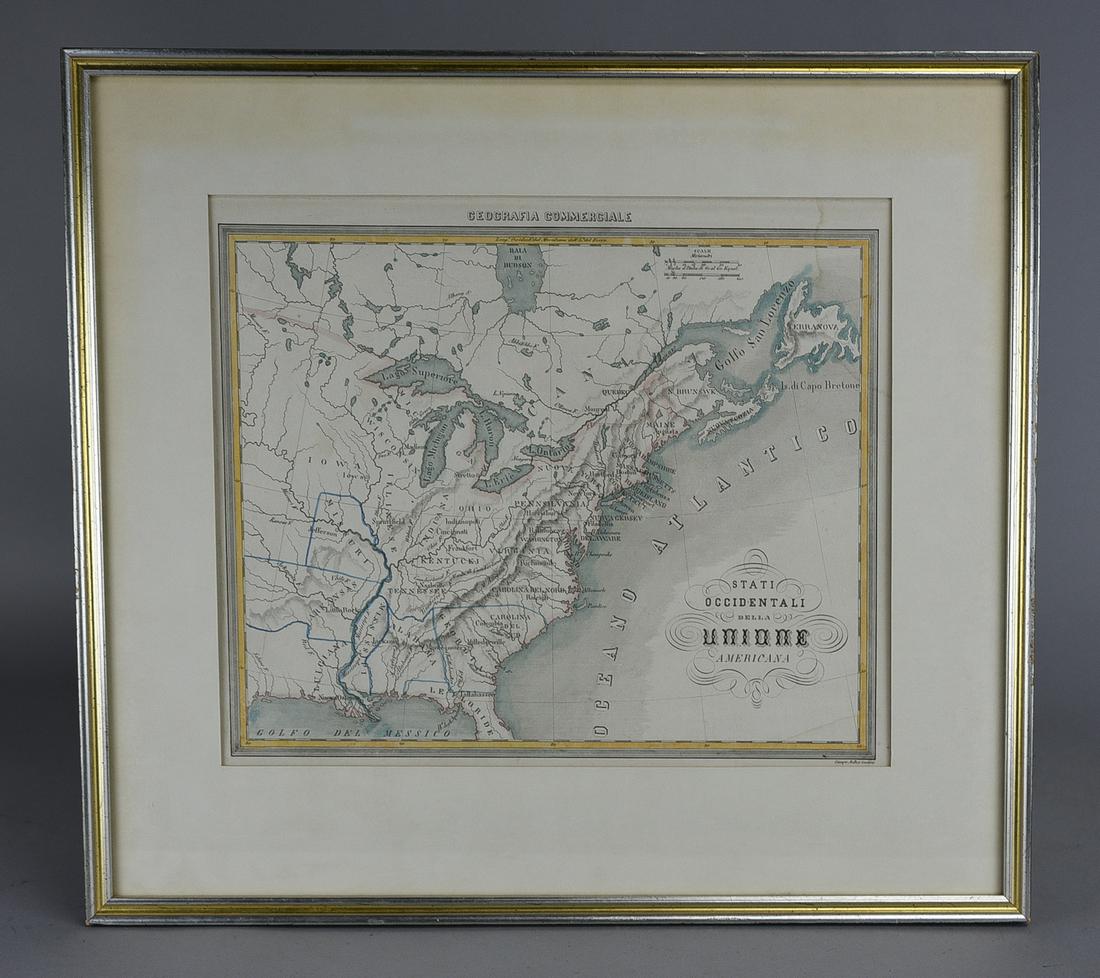 "Stati Occidentali Della Unione Americana" Antique Hand-colored Map Engraved by Campo Antice, c1850 (1 of 4)