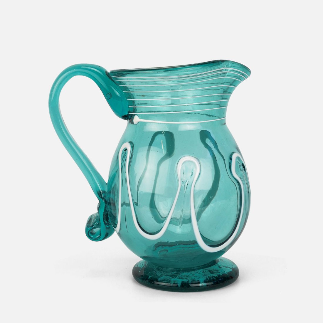 GV Hand Blown Aquamarine Glass Lily Pad Foot Threaded Water Pitcher NJ Style (1 of 13)