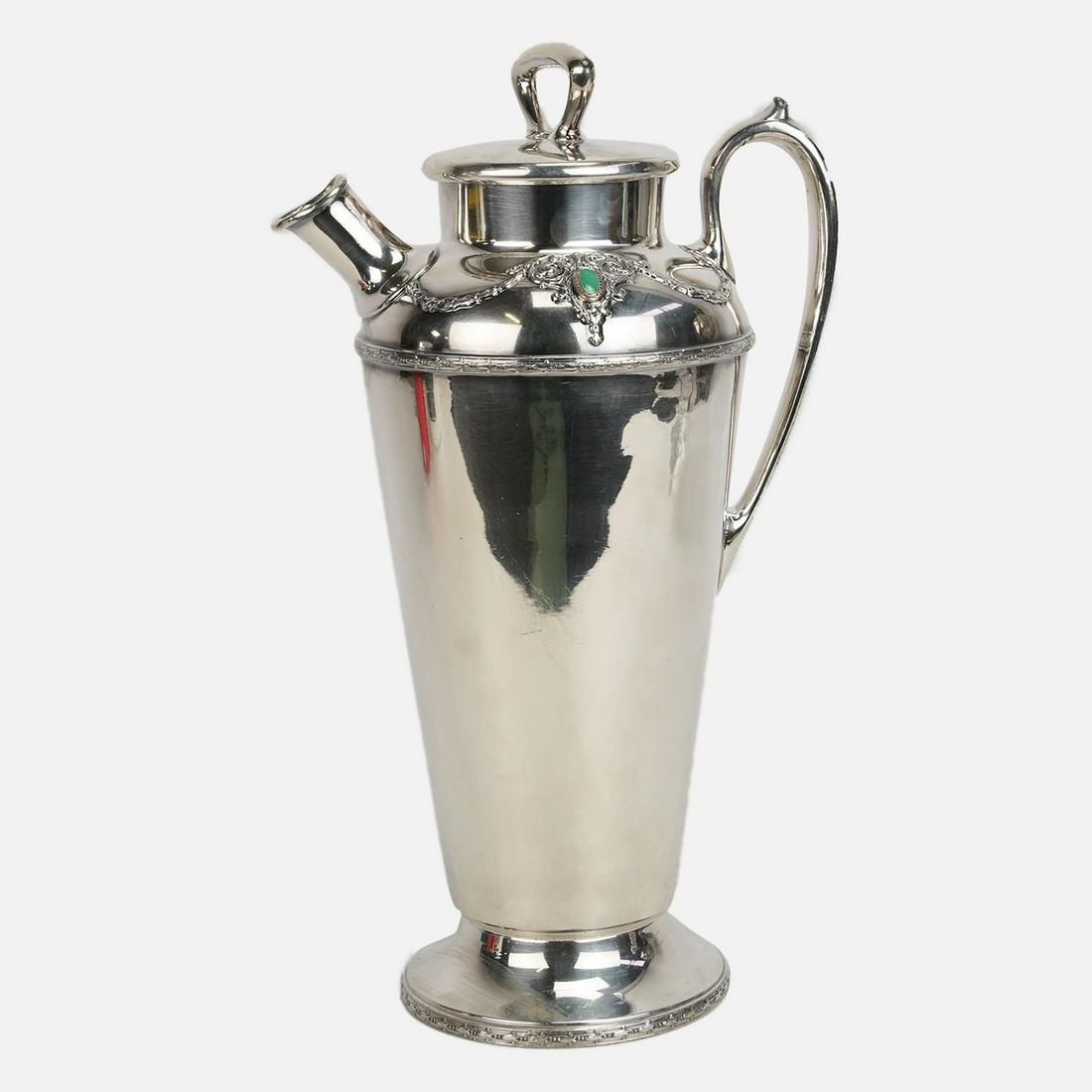 Wallace Brothers Silver Plate Jeweled Cocktail Shaker w/Two Turquoise Cabochons (1 of 11)