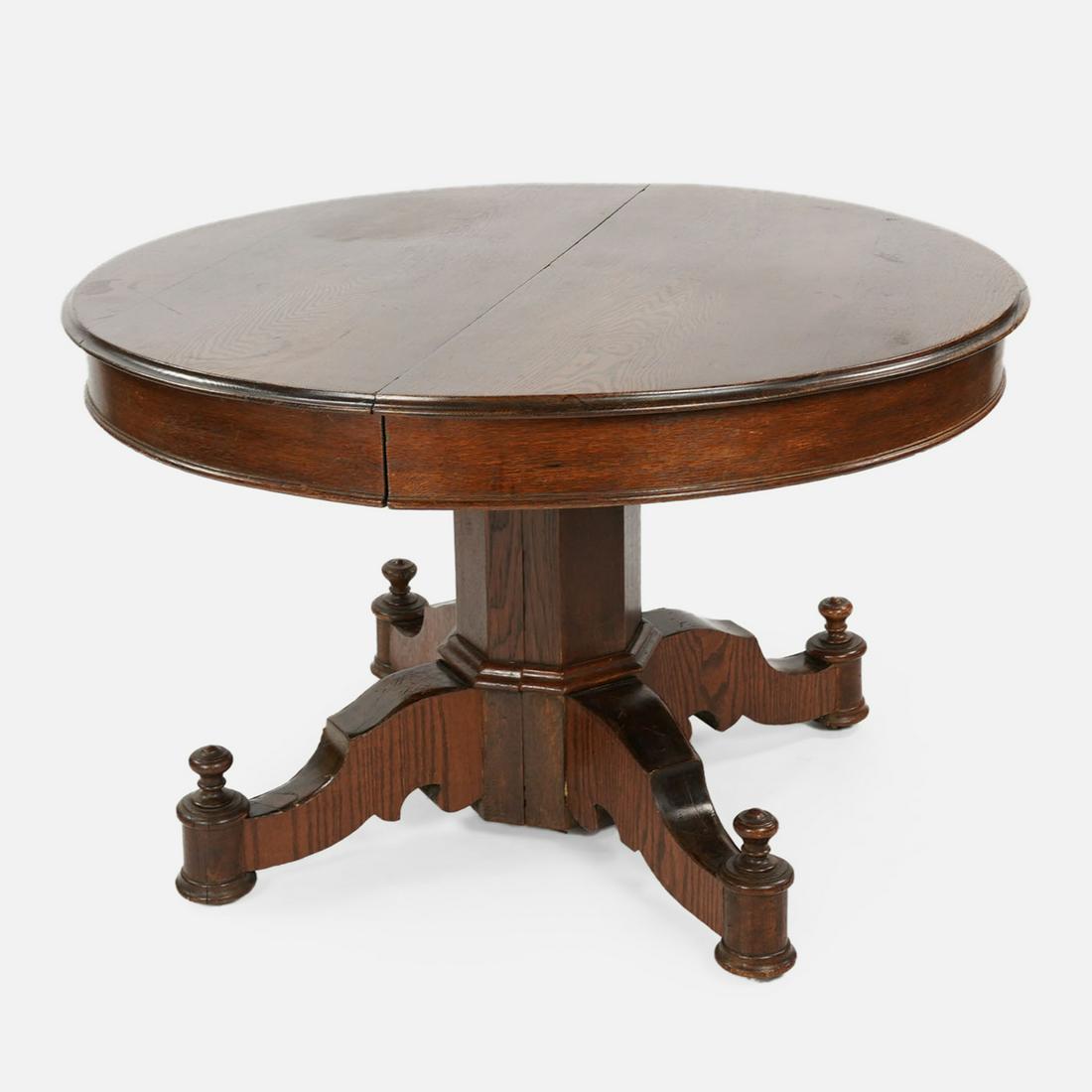 Antique Round Extension Dining Table w/One Large Leaf (1 of 17)