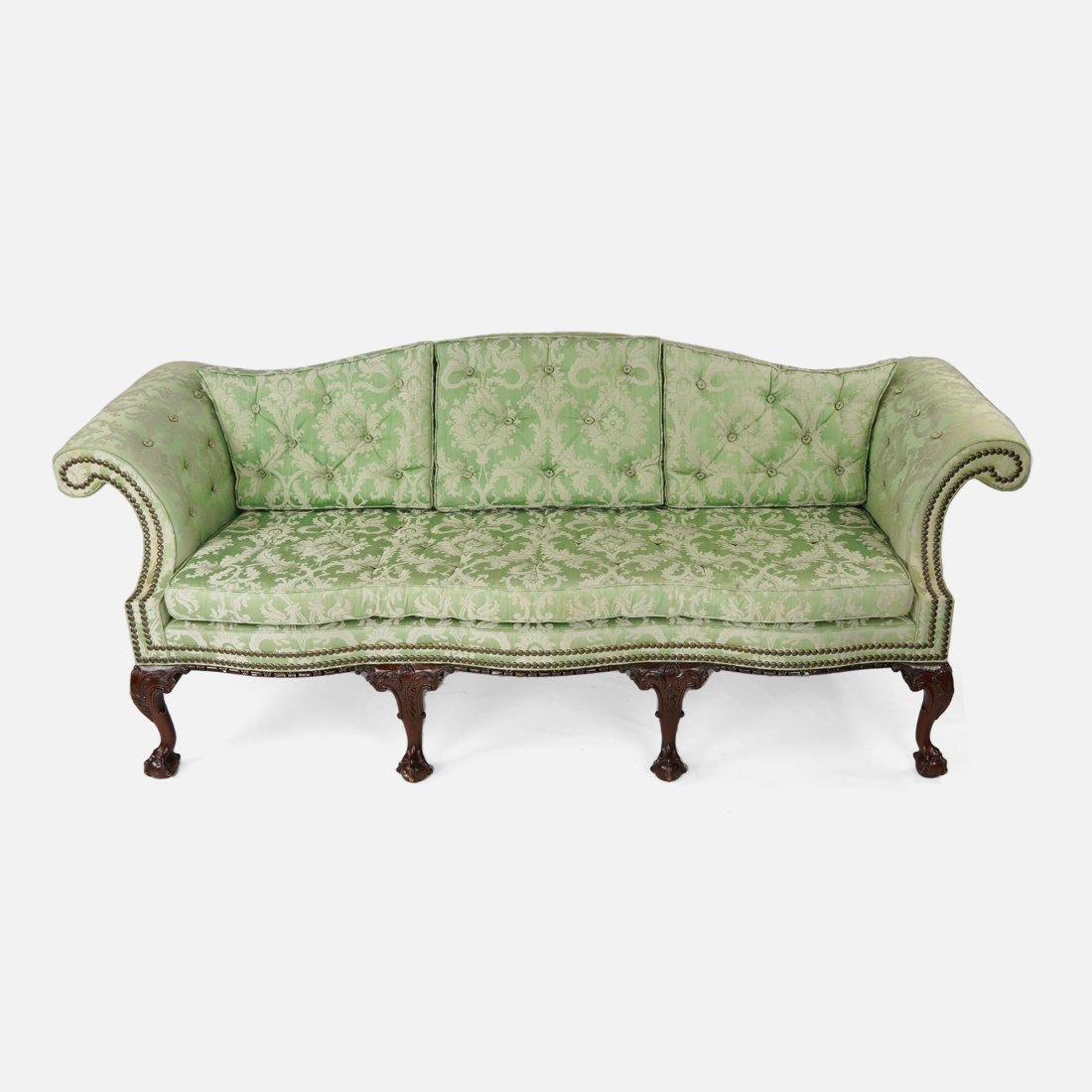 Kittinger Colonial Williamsburg Chippendale Mahogany Sofa w/Green Damask Upholstery (1 of 17)