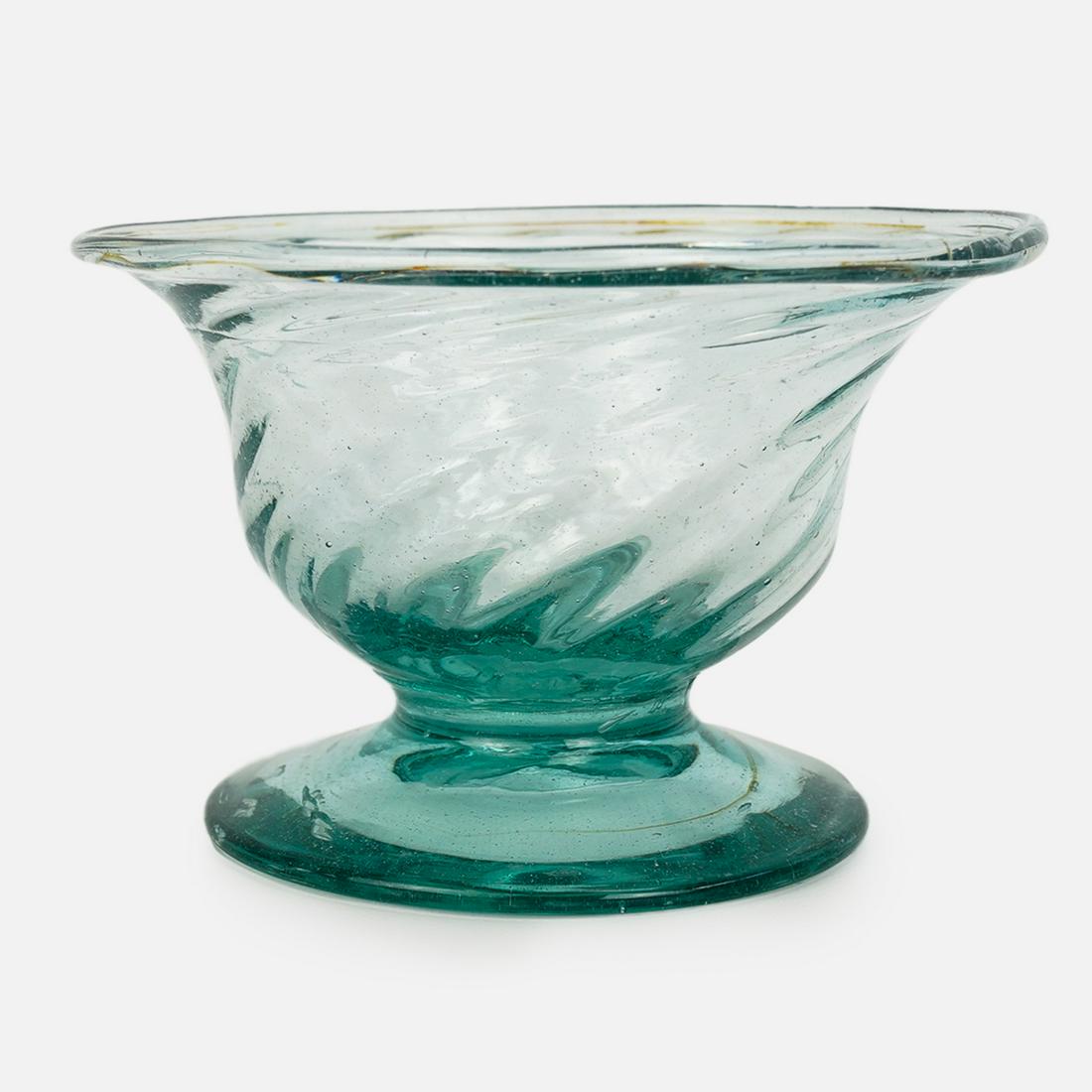 18thC Free Blown Glass Aqua Swirl Large Salt Footed Bowl (1 of 10)