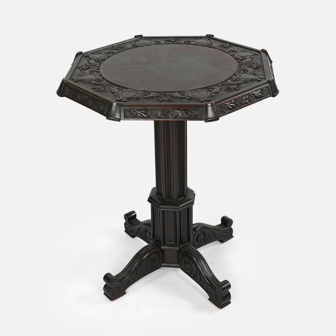 Antique English Oak Tall Octagonal Pedestal Side Table (1 of 14)