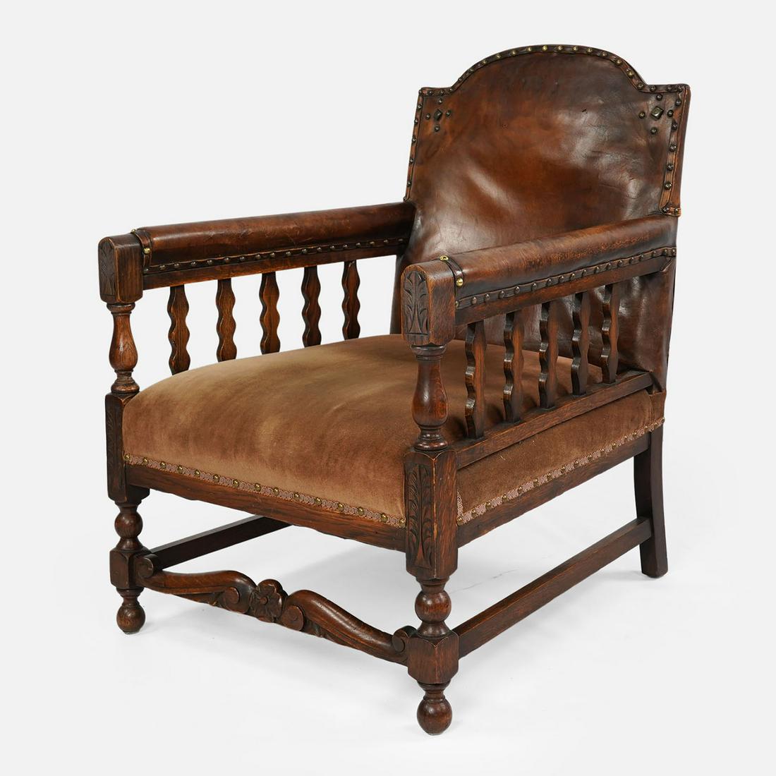 English Regency Carved Chestnut and Leather Lolling Library Armchair (1 of 15)