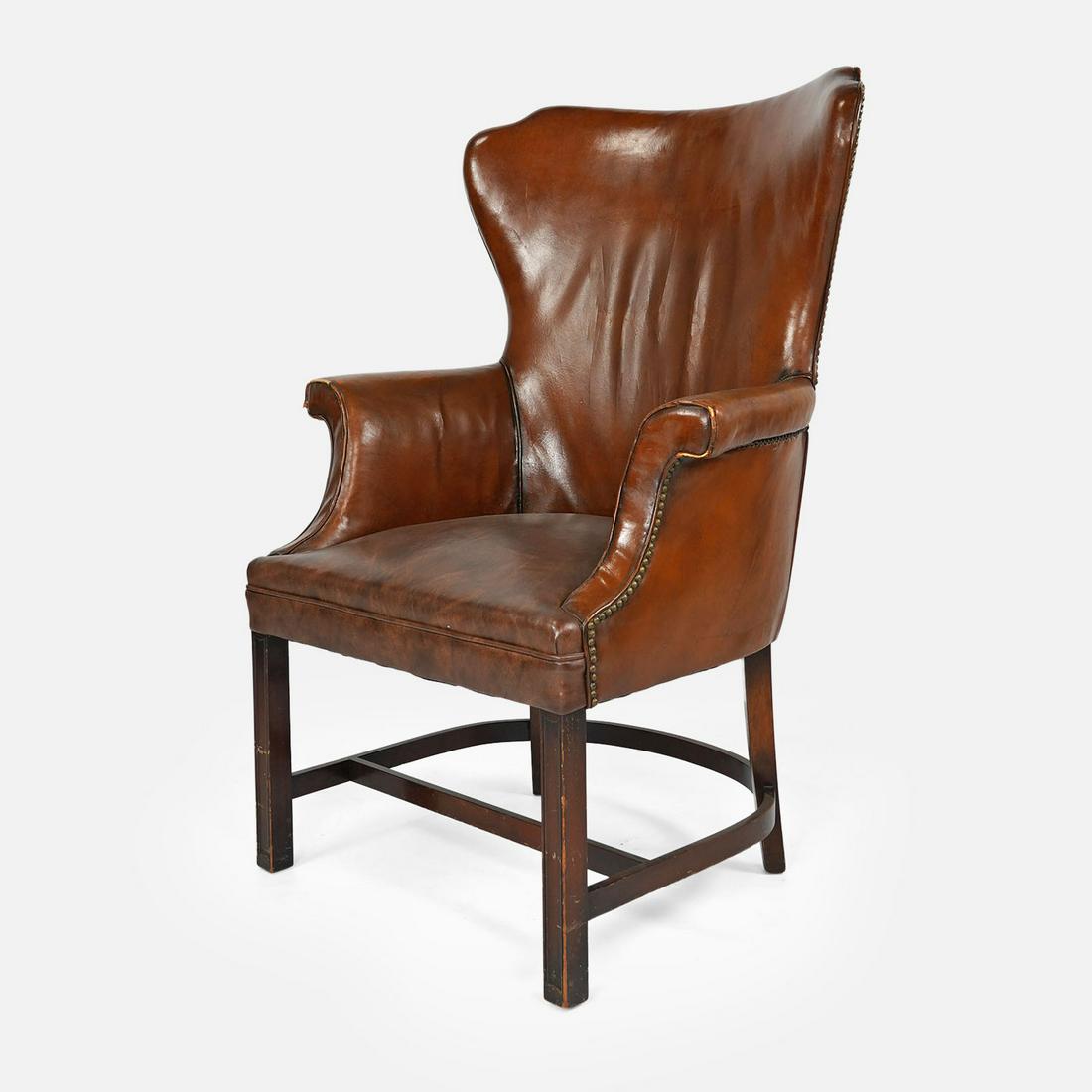 Vintage 1930s English Mahogany Leather Wing Back Armchair (1 of 15)