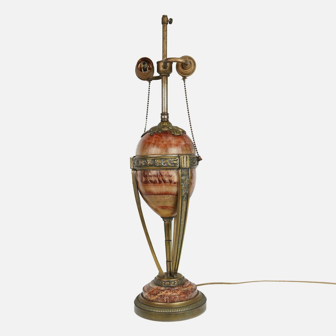 Antique 1920s Brass and Banded Onyx Table Lamp 22" (1 of 14)