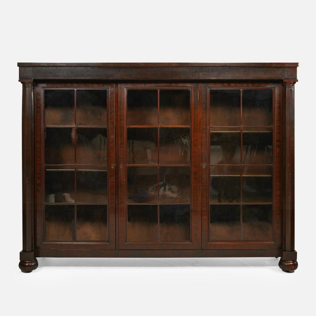 Fine Antique American Empire Mahogany Three-Door Bookcase Cabinet (1 of 16)