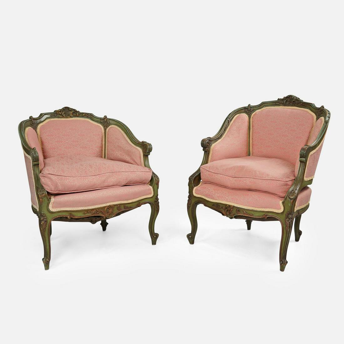 Fine Pair Carved French Louis XV Style Bergere Armchairs (1 of 19)