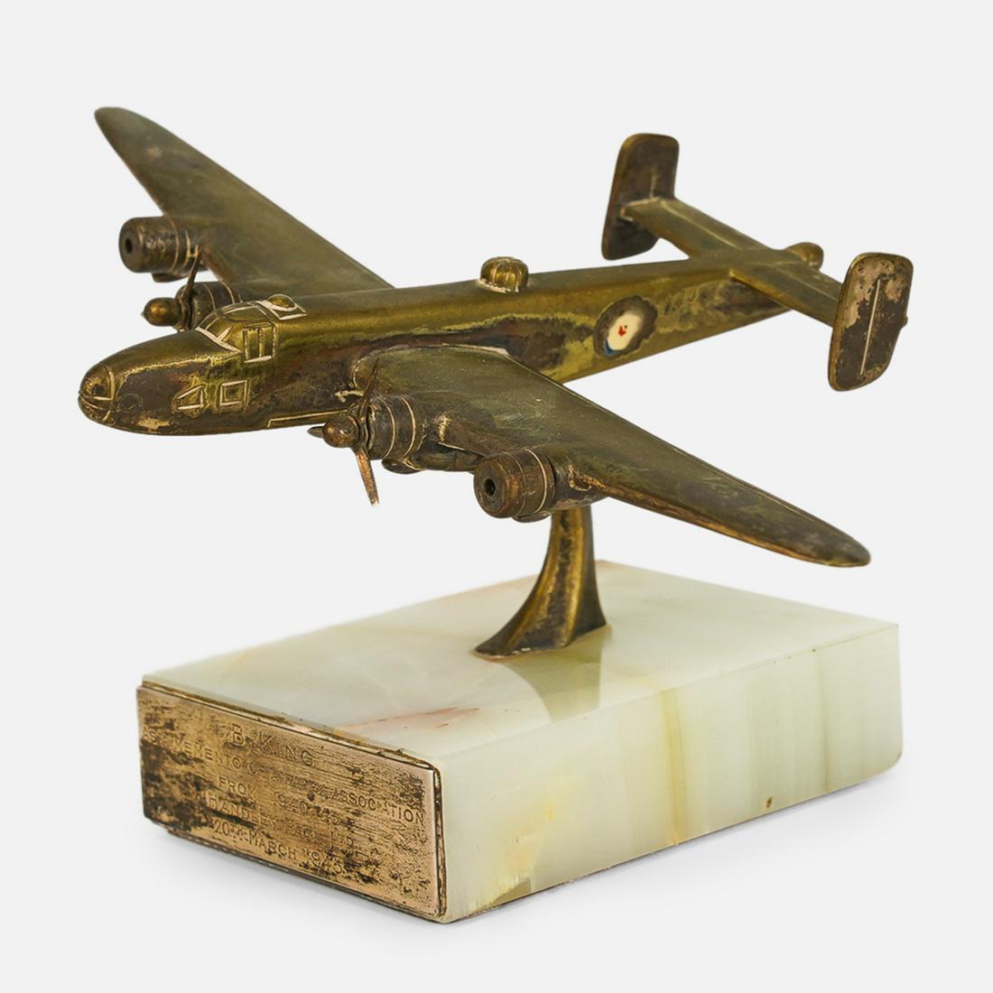 WWII British RAF Brass Silver and Stone Desk Model Handley Page Halifax Heavy Bomber (1 of 12)