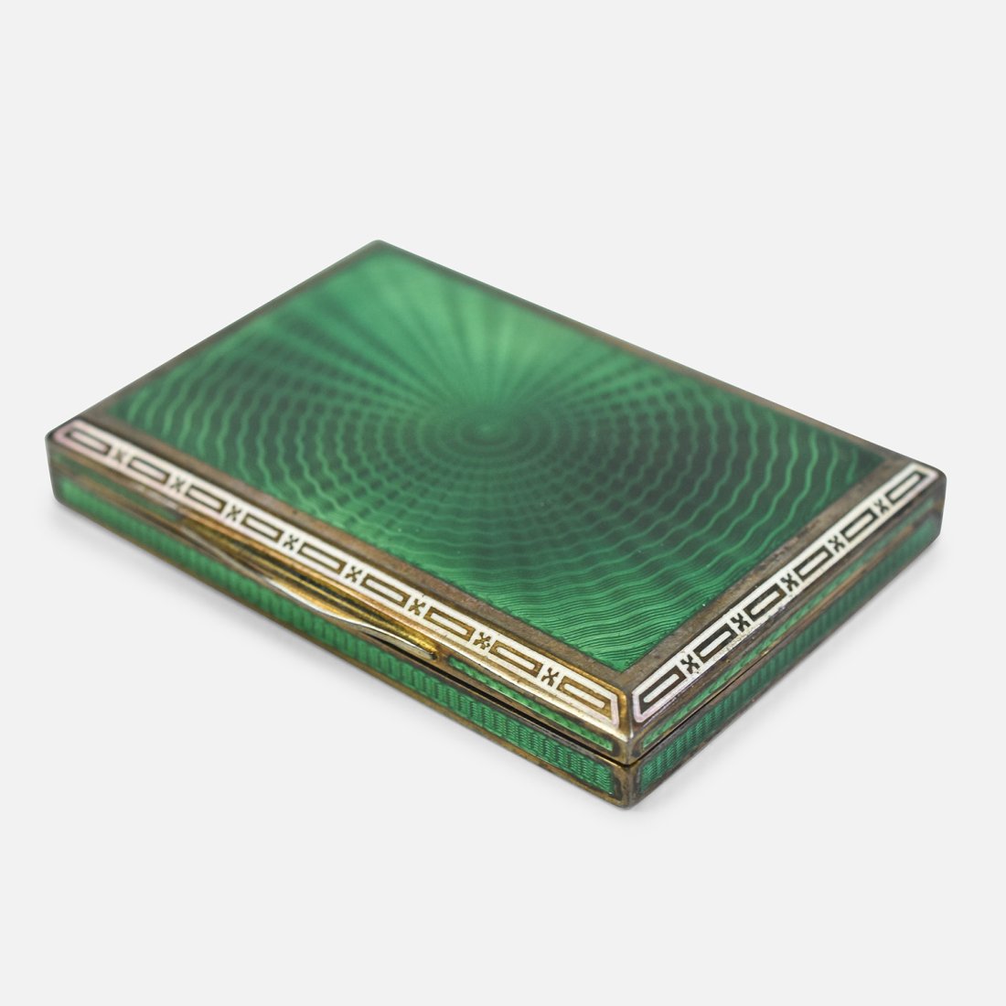 1920s Art Deco Guilloche Green Enamel Gilt Silver Calling Card Case (1 of 8)