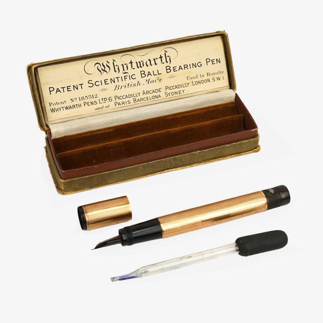 RARE Antique 15K Yellow Gold John Whytwarth Ball Bearing Fountain Pen w/Box (1 of 16)