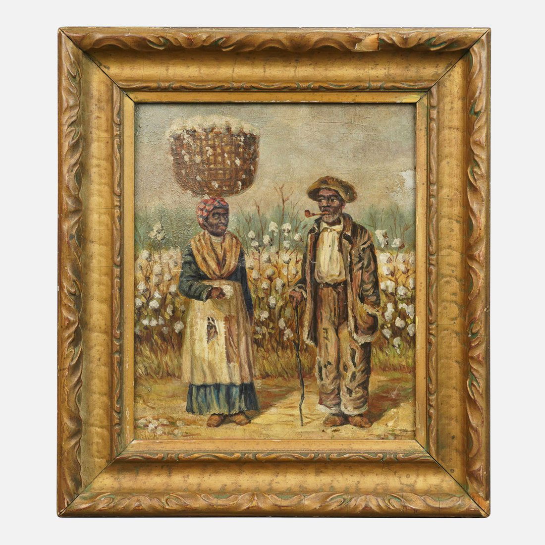Antique Painting African-American Couple in Cotton Field on Panel Unsigned (1 of 11)