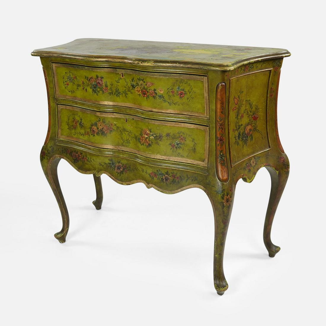 Venetian Style Green Painted Serpentine Italian Commode (1 of 20)