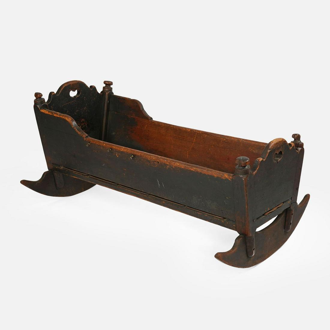 Antique American Pine Wood Baby Rocking Cradle w/Heart Cut-Outs (1 of 17)