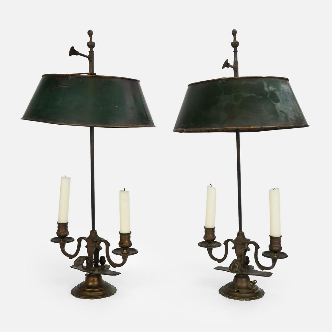 Pair 19thC Antique Brass and Tole Bouillotte Lamps (1 of 20)