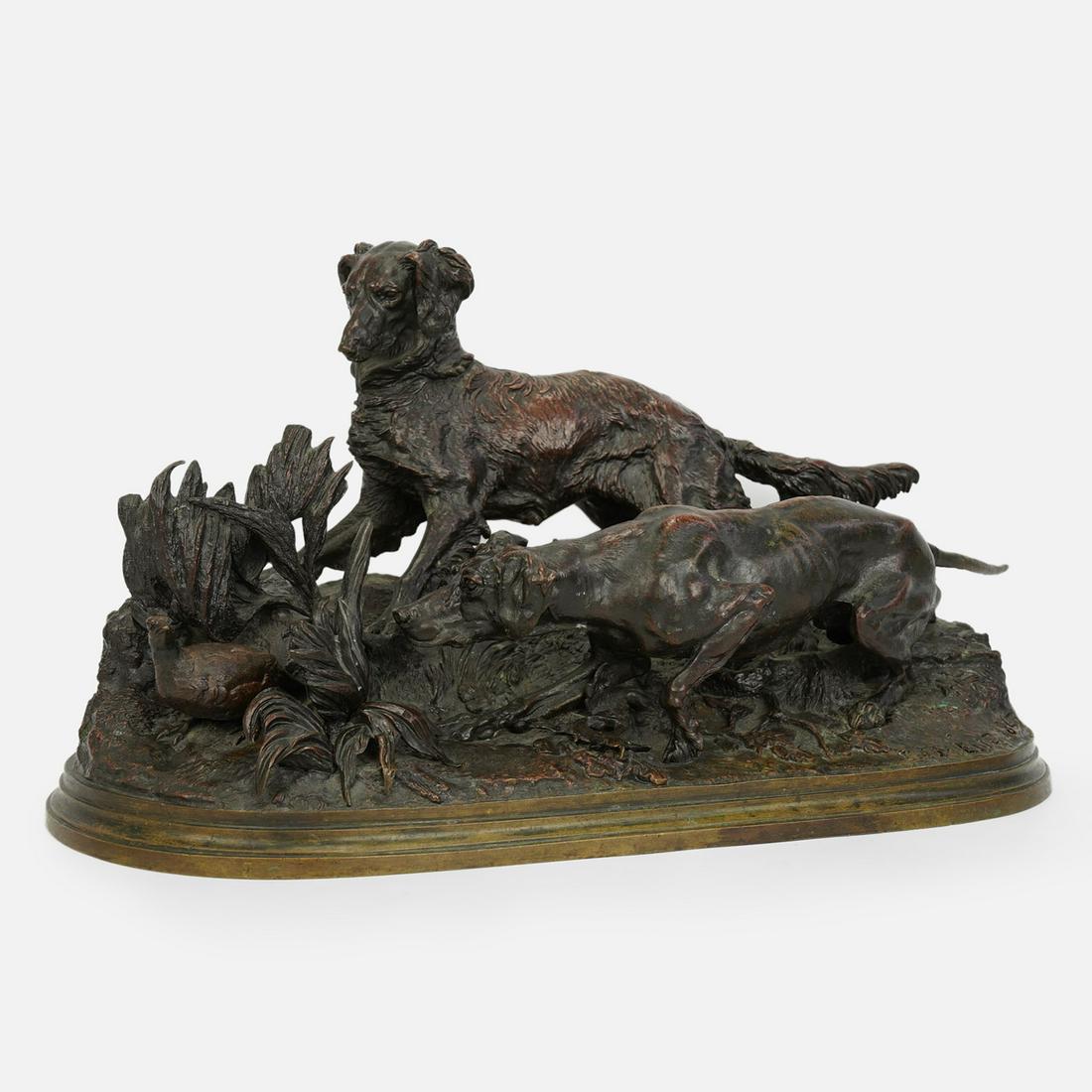 Mene, P.J. Antique 19thC Bronze Statue Group "Chasse a la Perdrix" Bird Dog Hunt (1 of 11)