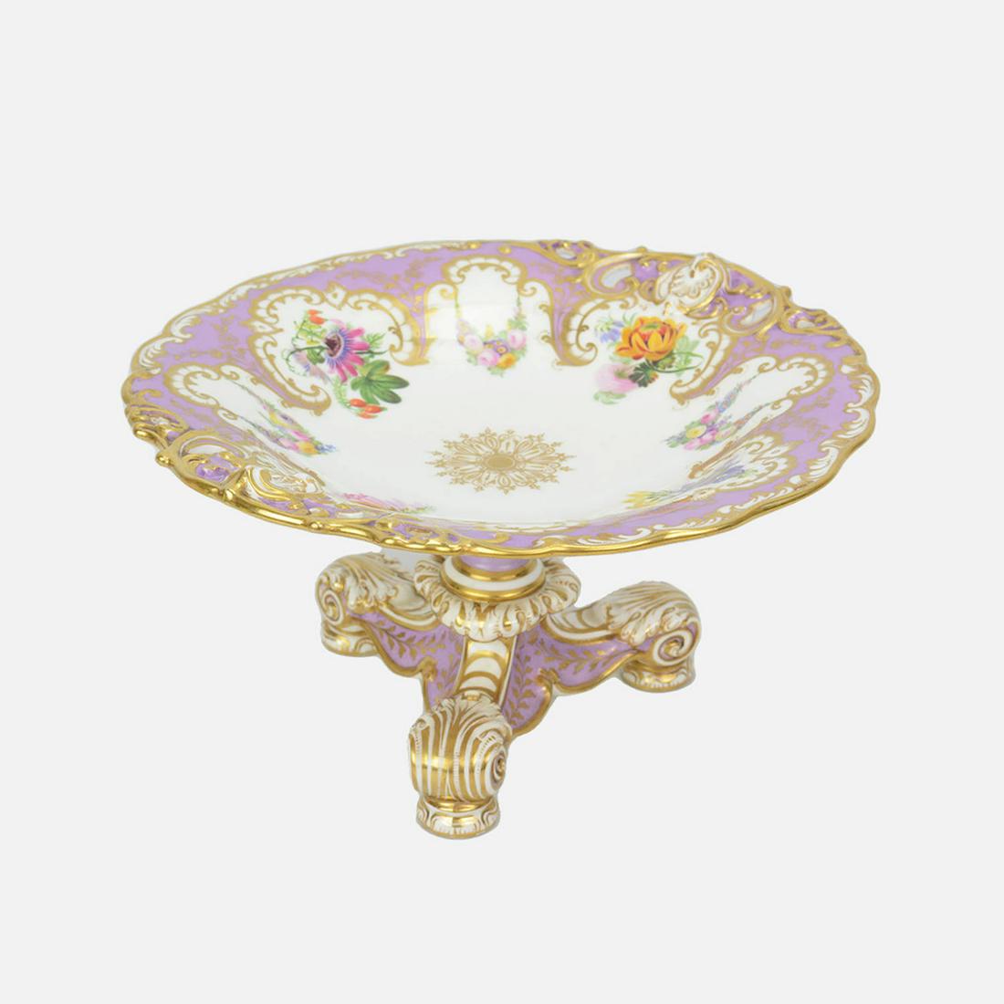 19thC Hand Painted Victorian Porcelain Tri-Footed Tazza Compote (1 of 13)