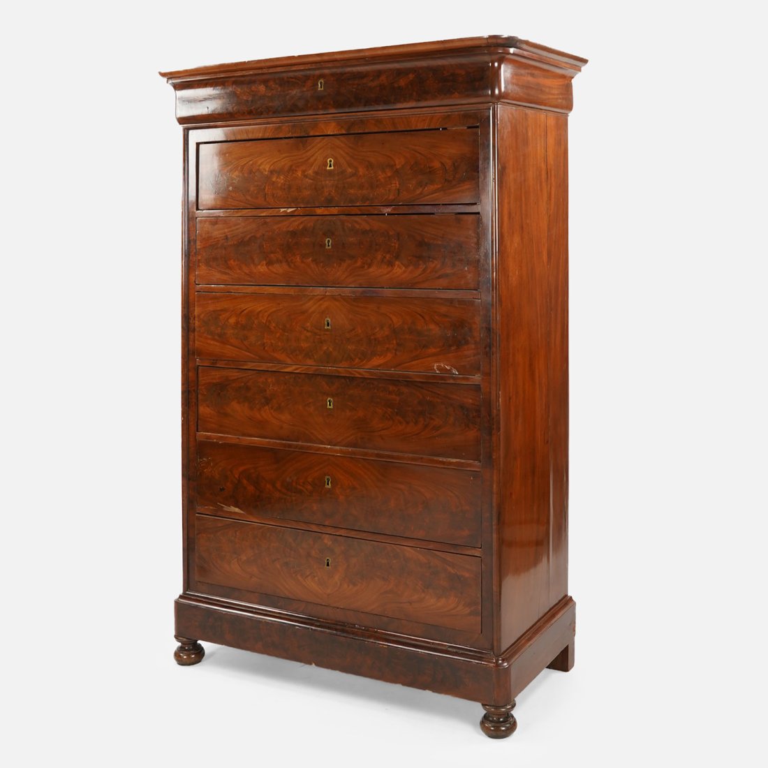 Antique 19thC Biedermeier Semainier Book Match Veneered Chest of Drawers (1 of 20)