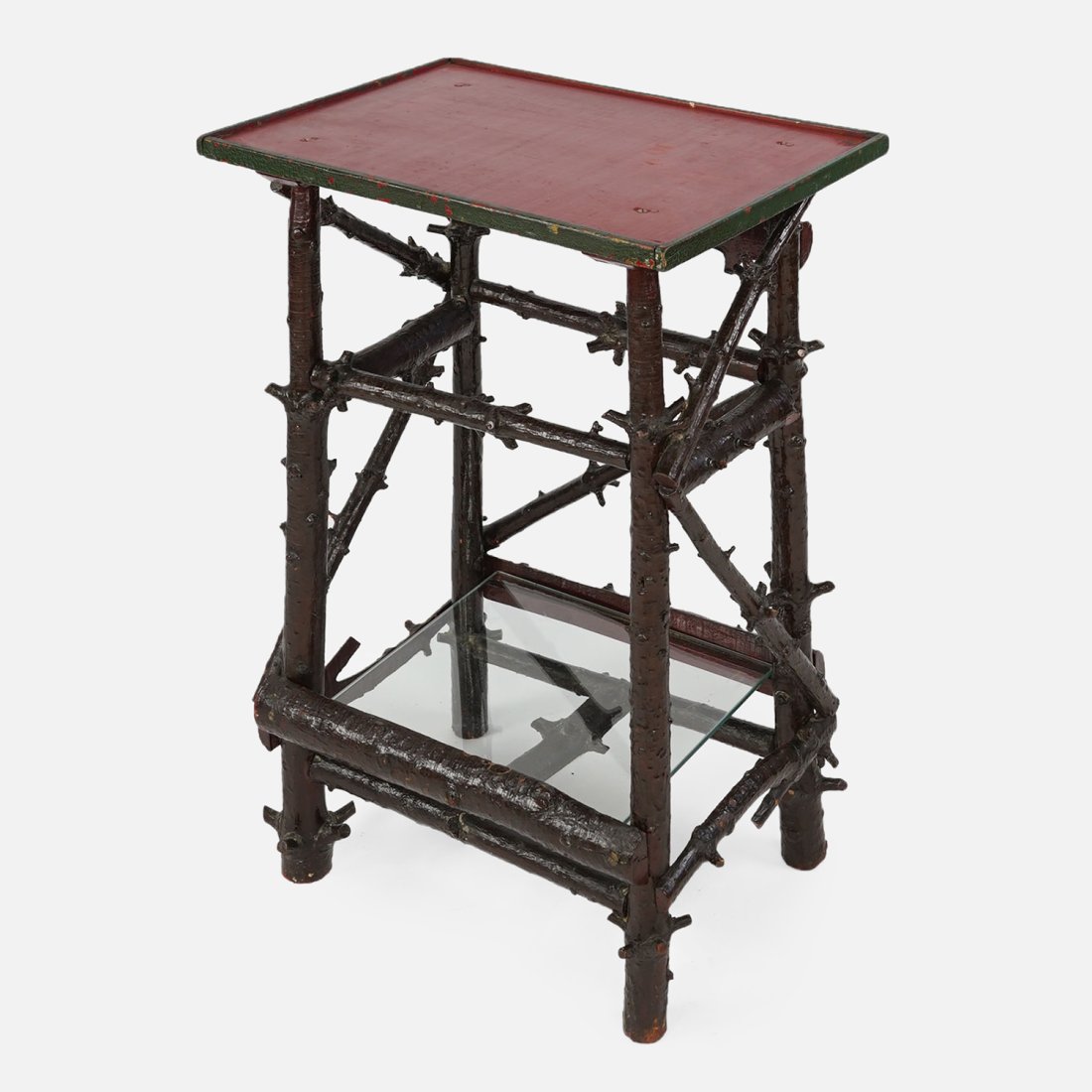 Small and Tall Adirondack Branch Twig Table w/Red Painted Top (1 of 14)